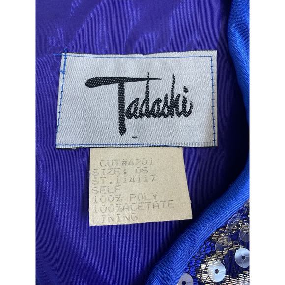 Vintage Tadashi Dress Blue Gold Sequin Long Sleeve V Neck Embellished Ru… - Picture 10 of 10